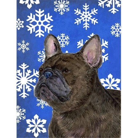 PATIOPLUS 11 x 15 in. French Bulldog Winter Snowflakes Holiday Flag Garden Size PA246874